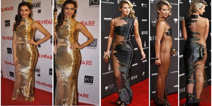 Deepika Padukone and Lady Victoria Hervey in Gaurav Gupta